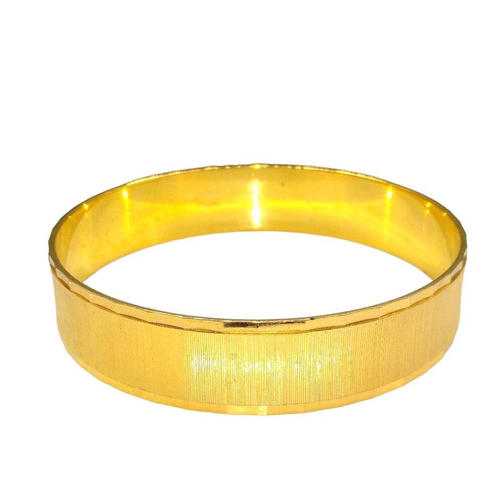 Vintage Monet Gold Tone Bangle, Vintage Etched and Edged Metal Bracelet, Classic - Picture 2 of 5